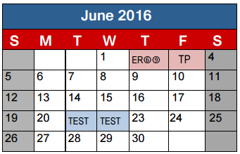 District School Academic Calendar for Jane Long Elementary for June 2016