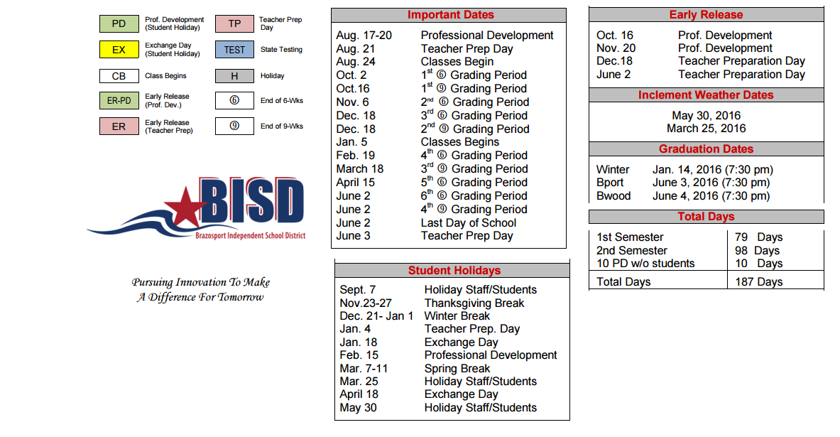 District School Academic Calendar Key for Lake Jackson Intermediate