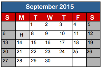 District School Academic Calendar for Jane Long Elementary for September 2015