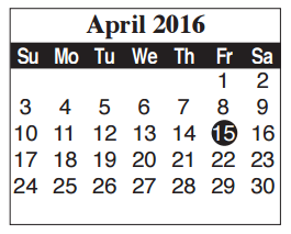 District School Academic Calendar for Cameron Co Juvenile Detention Ctr for April 2016