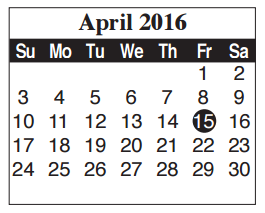 District School Academic Calendar for Faulk Middle for April 2016