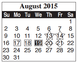 District School Academic Calendar for Cameron Co Juvenile Detention Ctr for August 2015