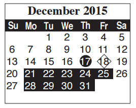 District School Academic Calendar for Cummings Middle for December 2015