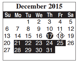 District School Academic Calendar for Benavides Elementary for December 2015