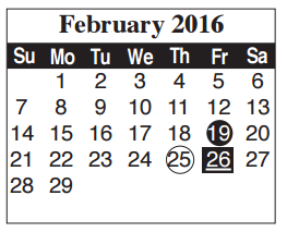 District School Academic Calendar for Skinner Elementary for February 2016