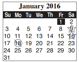 District School Academic Calendar for Sharp Elementary for January 2016