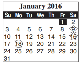 District School Academic Calendar for Cromack Elementary for January 2016