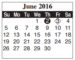 District School Academic Calendar for Del Castillo Elementary for June 2016