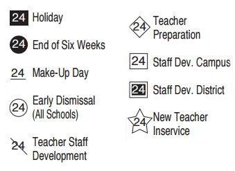 District School Academic Calendar Legend for Castaneda Elementary