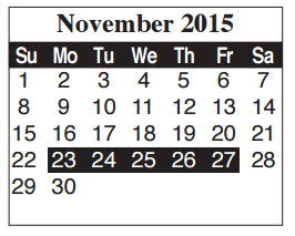 District School Academic Calendar for Cameron Co J J A E P for November 2015