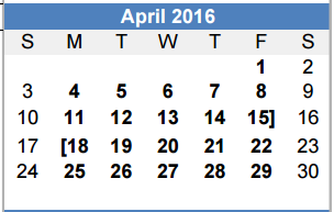 District School Academic Calendar for Ace Campus for April 2016