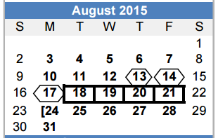 District School Academic Calendar for Brazos County Jjaep for August 2015