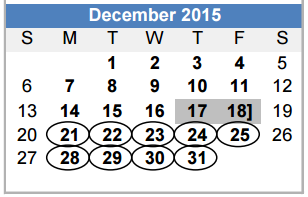 District School Academic Calendar for Stephen F Austin for December 2015