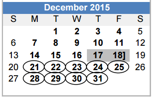 District School Academic Calendar for Arthur L Davila Middle School for December 2015