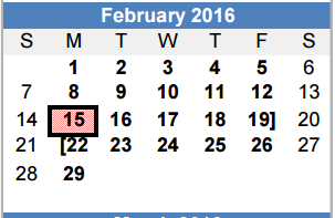 District School Academic Calendar for Fannin Elementary for February 2016