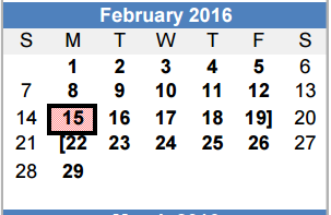 District School Academic Calendar for Ben Milam Elementary for February 2016