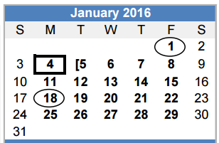 District School Academic Calendar for Stephen F Austin for January 2016