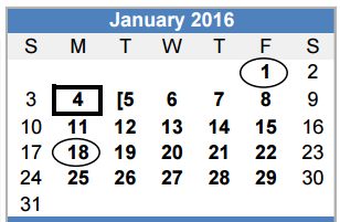 District School Academic Calendar for Ben Milam Elementary for January 2016