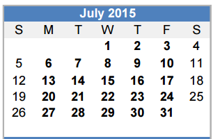 District School Academic Calendar for Brazos Co Juvenile Detention Cente for July 2015