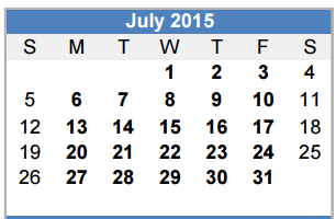 District School Academic Calendar for Fannin Elementary for July 2015