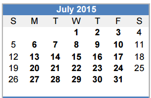 District School Academic Calendar for Jane Long for July 2015