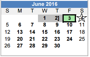 District School Academic Calendar for Brazos County Jjaep for June 2016