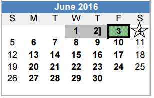 District School Academic Calendar for Jane Long for June 2016