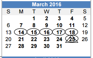 District School Academic Calendar for Sam Houston Elementary for March 2016