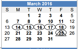 District School Academic Calendar for Grad for March 2016