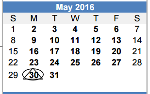 District School Academic Calendar for Kemp Elementary for May 2016