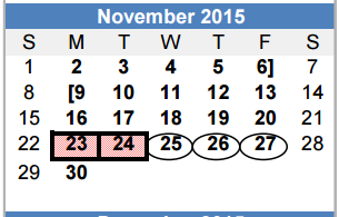 District School Academic Calendar for Grad for November 2015