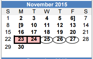 District School Academic Calendar for Carver Pre-k Center for November 2015