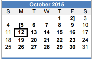 District School Academic Calendar for Brazos County Jjaep for October 2015