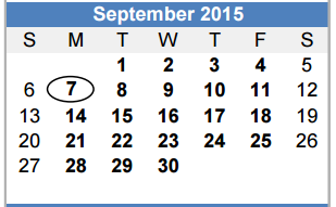 District School Academic Calendar for Special Opportunity School for September 2015