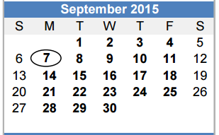 District School Academic Calendar for Grad for September 2015