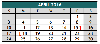 District School Academic Calendar for Johnson County Jjaep for April 2016