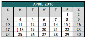 District School Academic Calendar for Oak Grove Elementary for April 2016