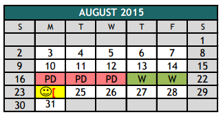 District School Academic Calendar for Frazier Elementary for August 2015