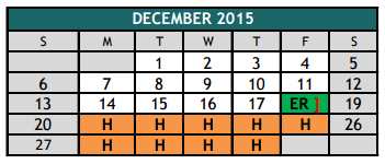 District School Academic Calendar for Oak Grove Elementary for December 2015