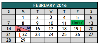 District School Academic Calendar for Oak Grove Elementary for February 2016