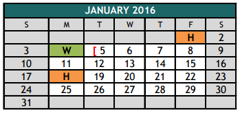 District School Academic Calendar for Jack Taylor Elementary for January 2016