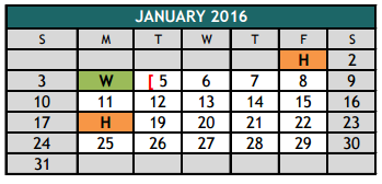 District School Academic Calendar for Oak Grove Elementary for January 2016