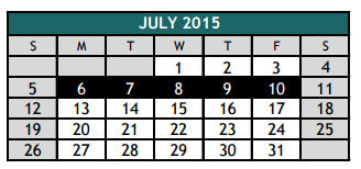District School Academic Calendar for Oak Grove Elementary for July 2015