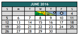 District School Academic Calendar for Hughes Middle School for June 2016
