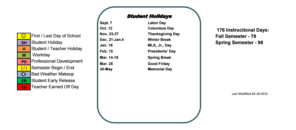 District School Academic Calendar Key for Mcalister Elementary
