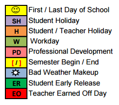 District School Academic Calendar Legend for Nick Kerr Middle School