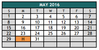 District School Academic Calendar for Jack Taylor Elementary for May 2016