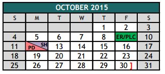 District School Academic Calendar for Johnson County Jjaep for October 2015