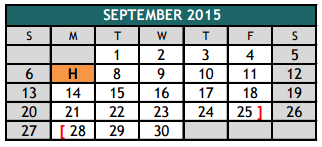 District School Academic Calendar for The Academy At Nola Dunn for September 2015