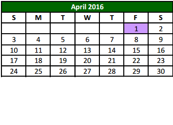 District School Academic Calendar for Don T Durham Int for April 2016